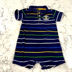 Carters Boys 18M Blue Striped Short Sleeve Romper Button Closure